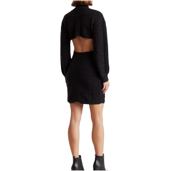 Area Stars Open Back Knit Sweater Dress Black Size M Long Sleeve Mock Neck - Picture 3 of 15